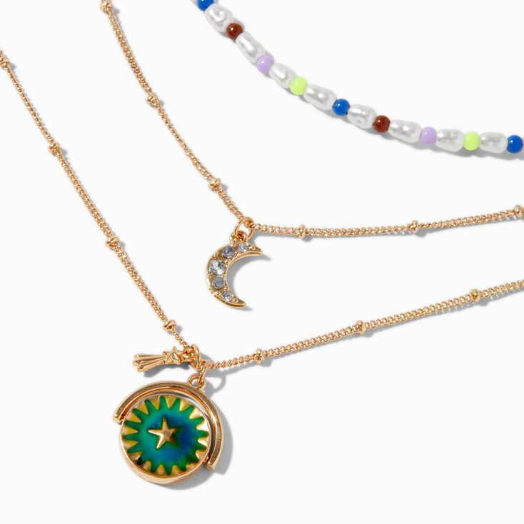 Gold-tone Mood Star &amp; Moon Pendant Necklaces - 3 Pack,