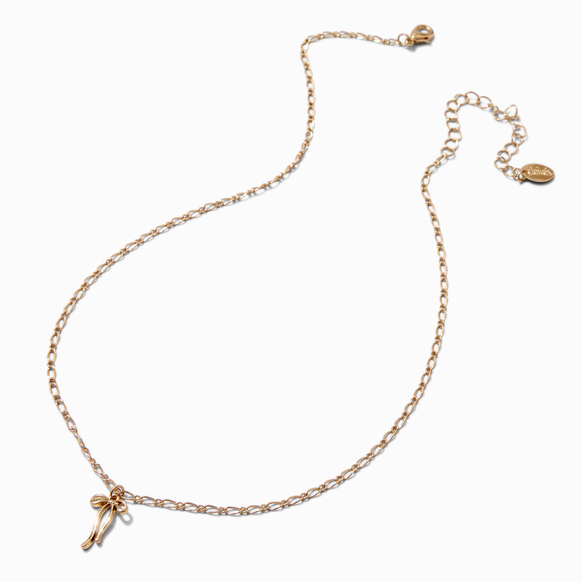 Gold-tone Thin Bow Pendant Necklace,
