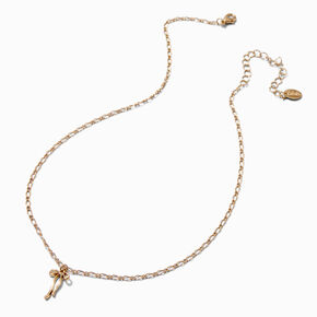 Gold-tone Thin Bow Pendant Necklace,