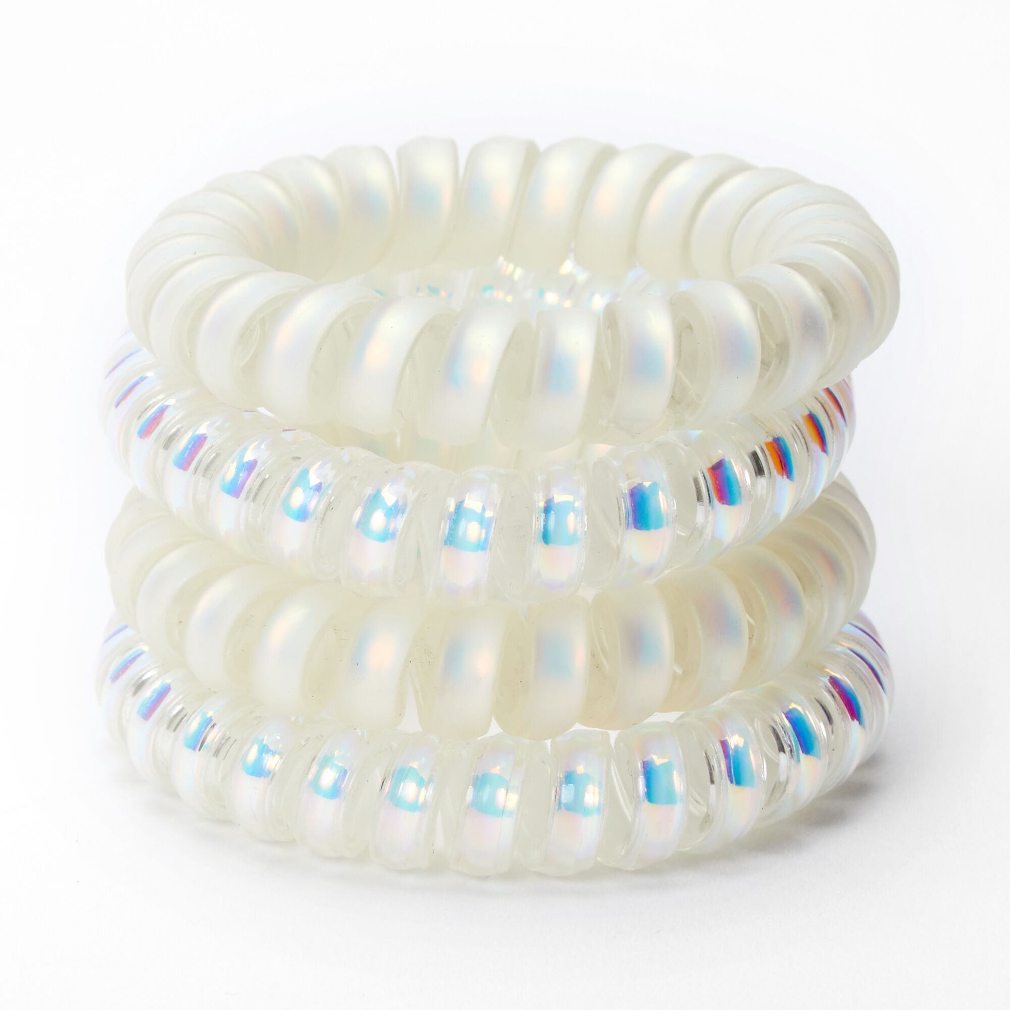 Holographic Matte Spiral Hair Bobbles - White, 4 Pack,