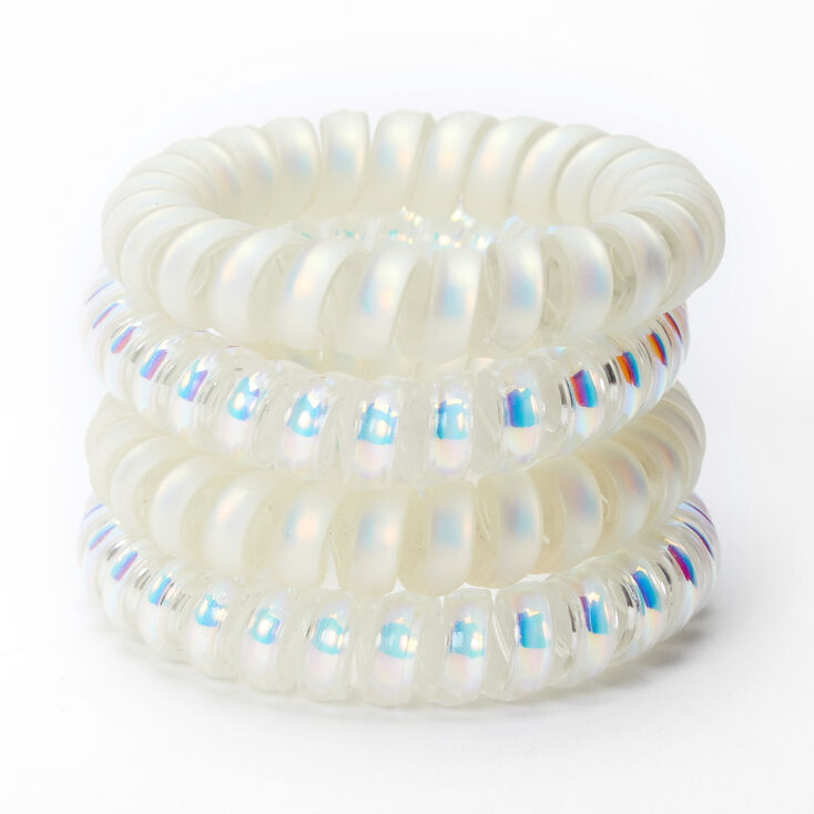 Holographic Matte Spiral Hair Bobbles - White, 4 Pack,