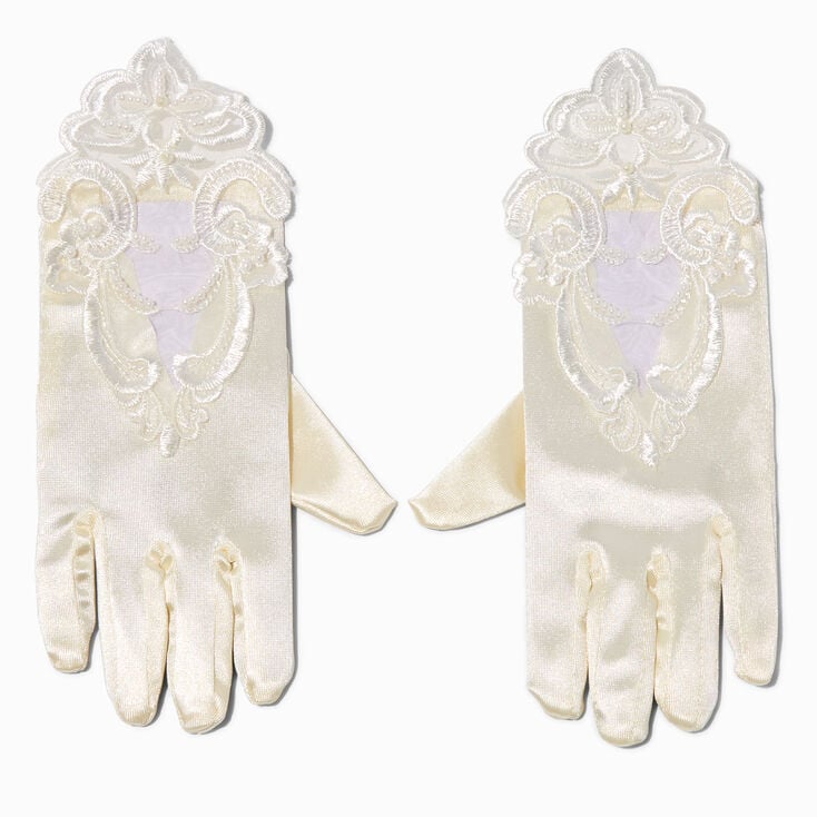 Claire's Club Special Occasion White Satin Embroidered Gloves - 1 Pair