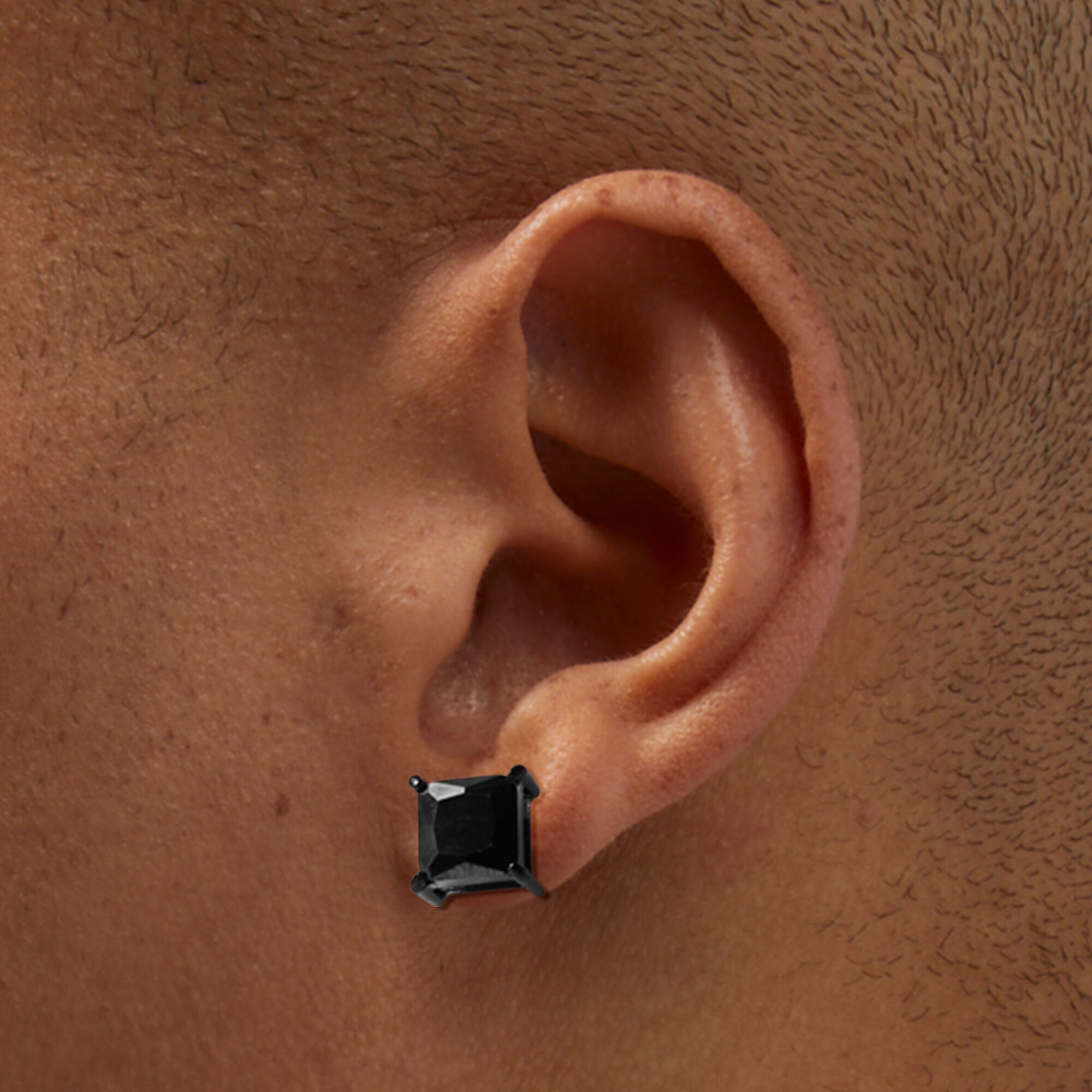 Black-tone Stainless Steel Black Cubic Zirconia 8mm Square Stud Earrings,
