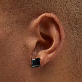 Black Stainless Steel Cubic Zirconia 8MM Square Stud Earrings,