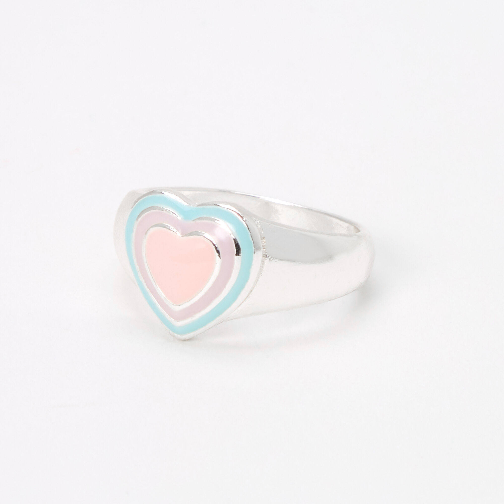 View Claires Blue Pink Purple Heart Ring Silver information