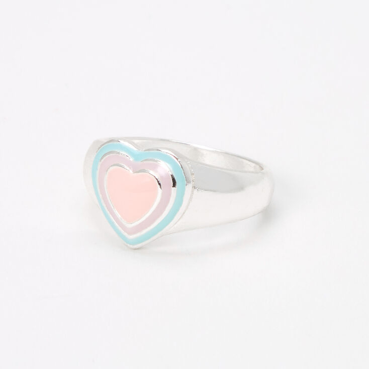 Silver Blue, Pink, &amp; Purple Heart Ring,