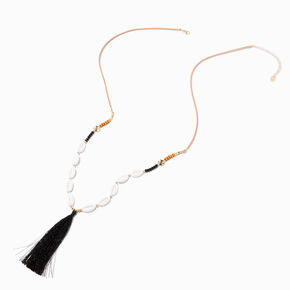 Black Tassel Cowrie Shell Y-Neck Chain Necklace,