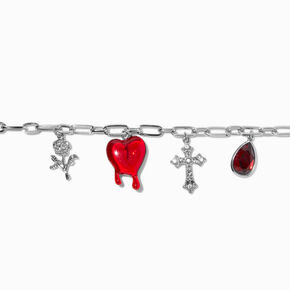 Silver-tone Dripping Heart Charm Chain Bracelet,