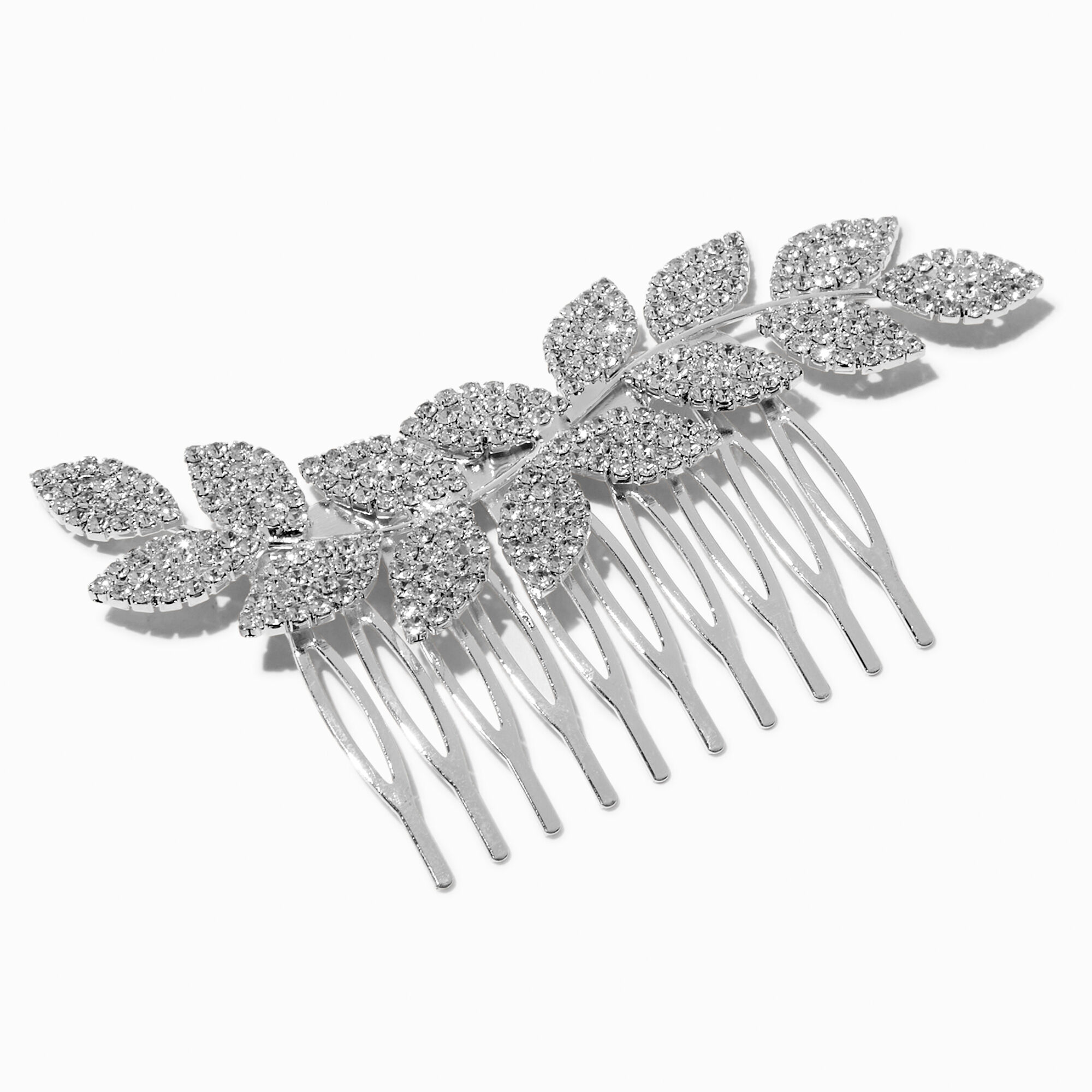 View Claires Tone Pave Rhinestone Leaf Hair Comb Silver information
