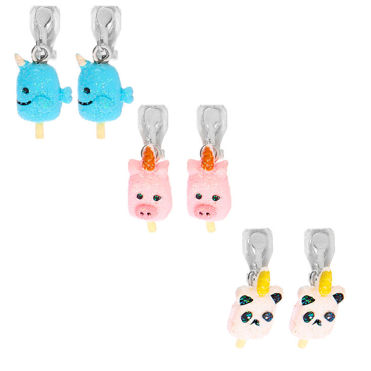 Unicorn Popsicle Clip On Earrings - 3 Pack,