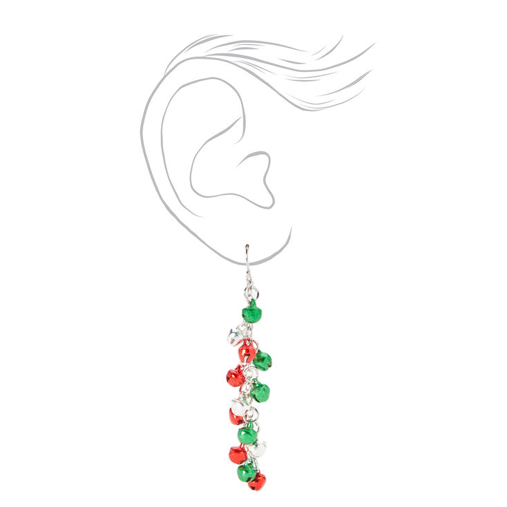 Christmas Silver 2&#39;&#39; Multicolored Bells Drop Earrings,
