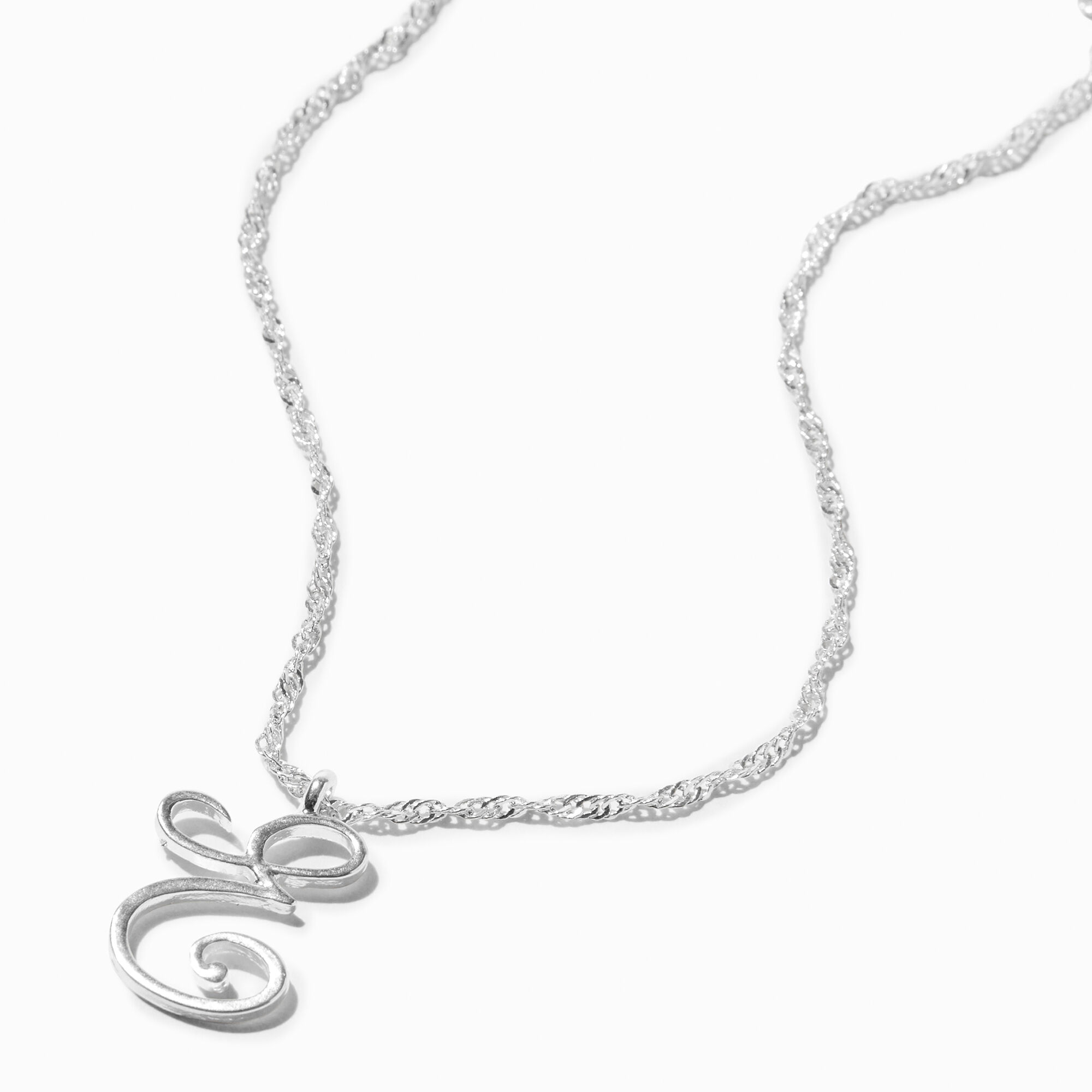 View Claires Tone Large Script Initial Pendant Necklace E Silver information