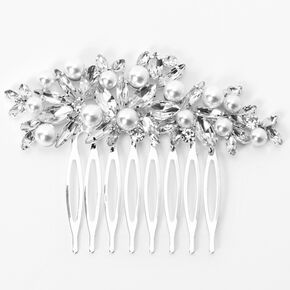 Silver-tone Rhinestone &amp; Pearl Petal Hair Comb,