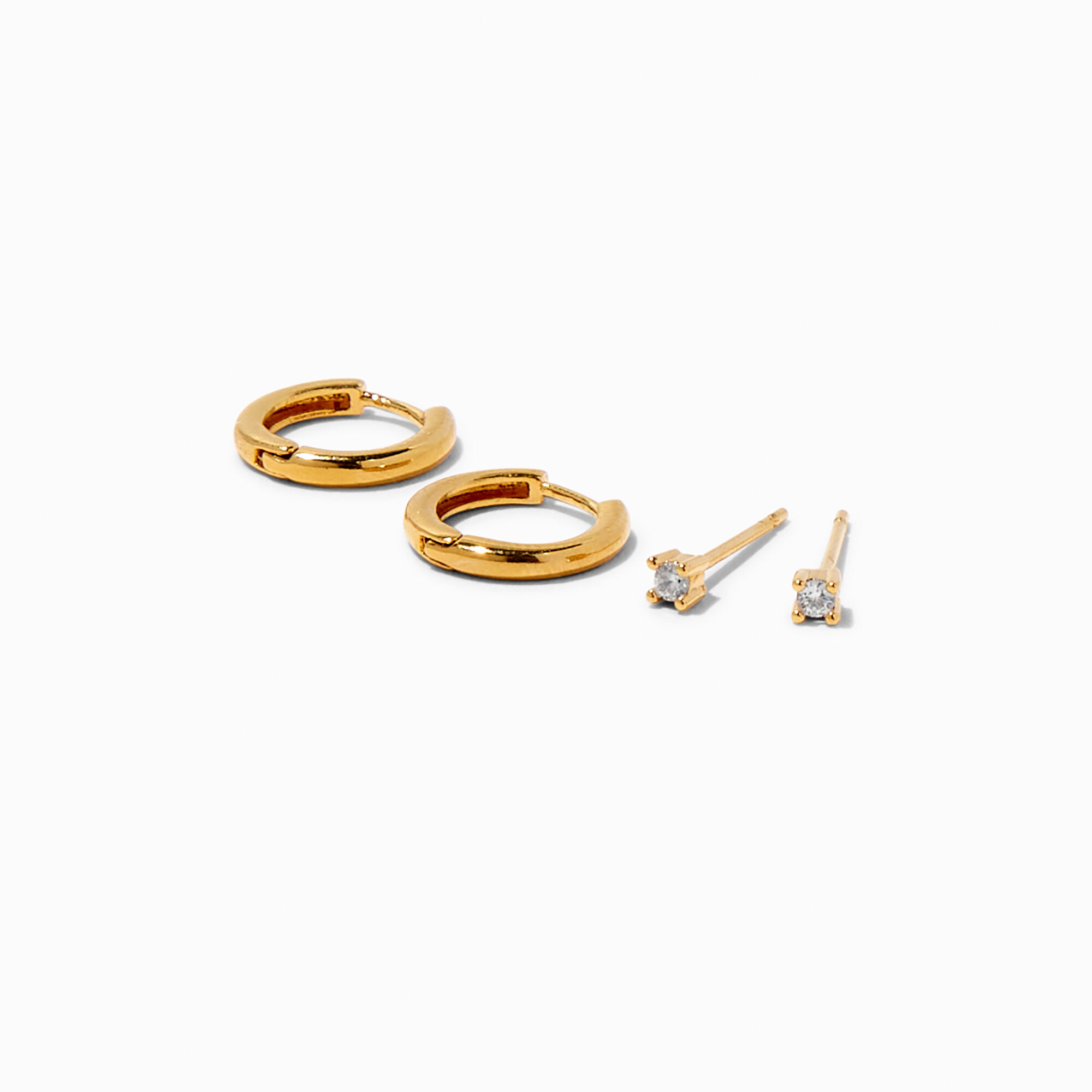 View C Luxe By Claires 18K Gold Plated Cubic Zirconia 2MM Stud 8MM Hoop Earrings 2 Pack Yellow information