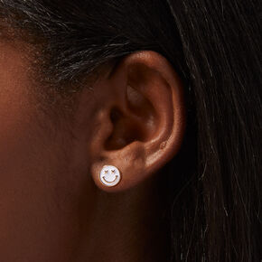 White Happy Face Gold-tone Stud Earrings,