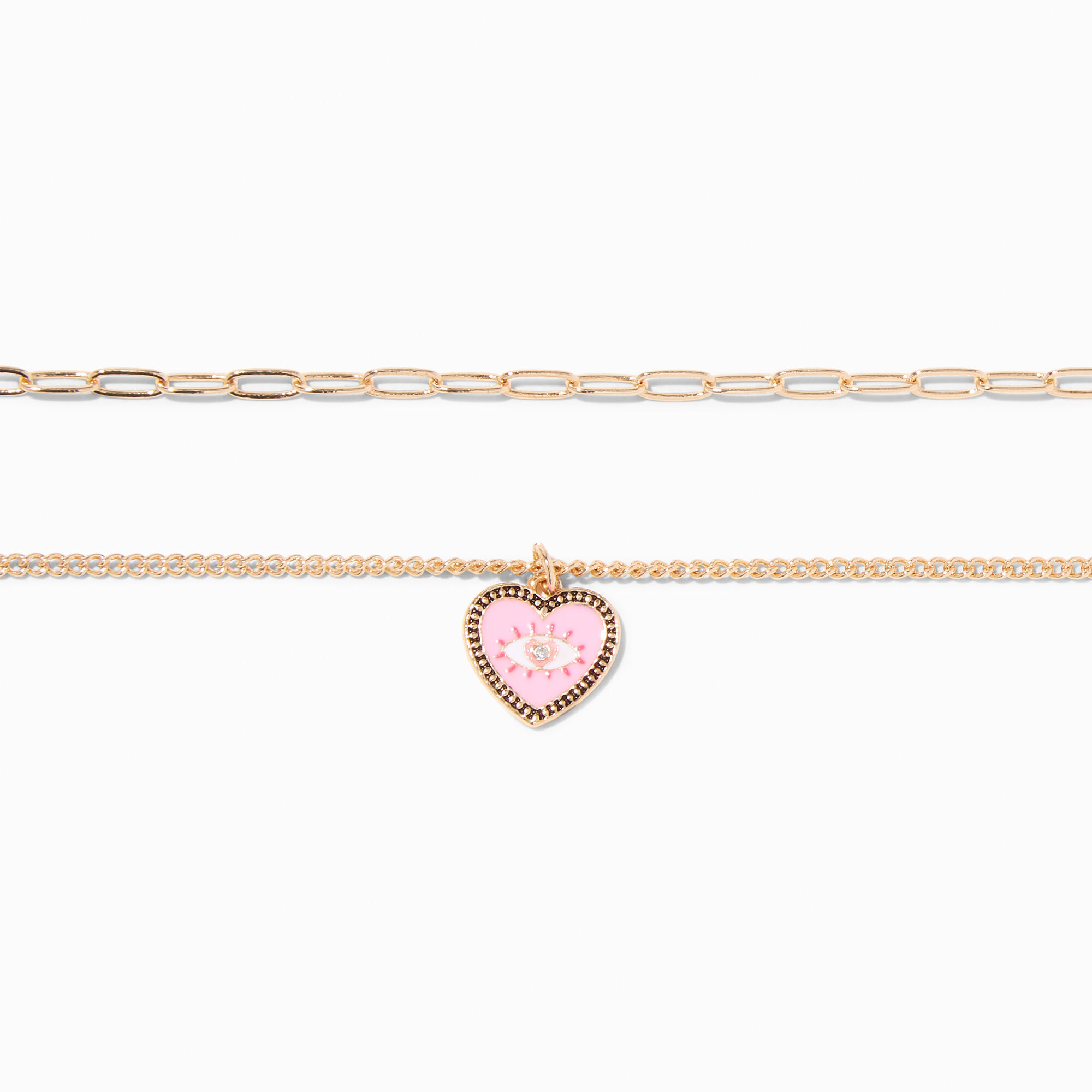 Pink Evil Eye & Chain Choker Necklaces - 2 Pack,