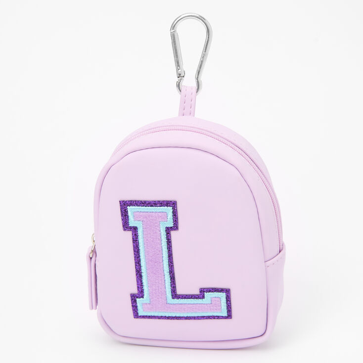 Purple Varsity Initial Mini Backpack Keychain - L,