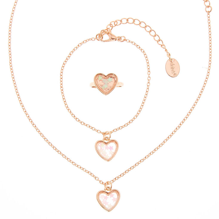 Claire's Parure de bijoux à cœurs couleur doré rose pour enfant