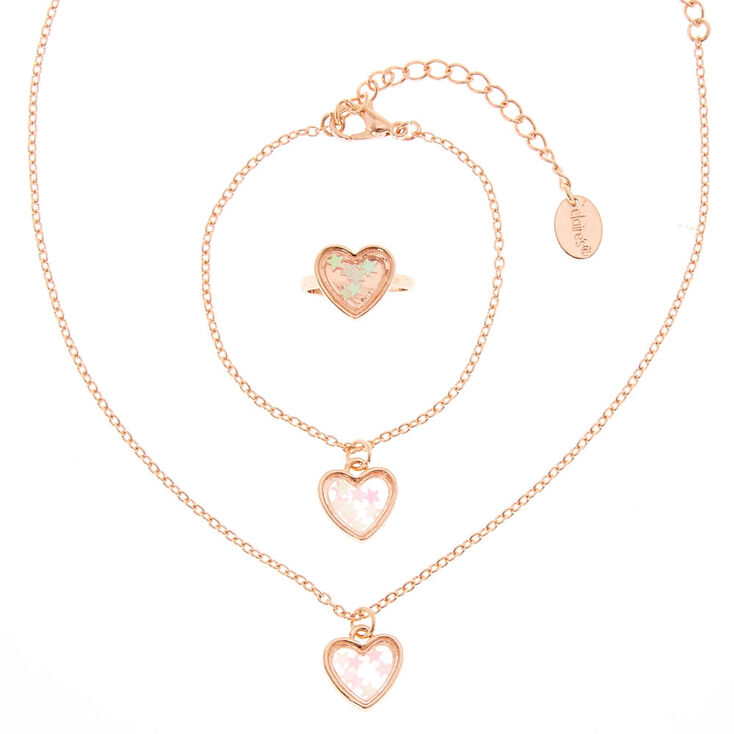 Claire&#39;s Club Rose Gold Heart Shaker Jewellery Set - 3 Pack,