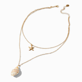 Gold-tone Conch &amp; Starfish Multi-Strand Necklace,