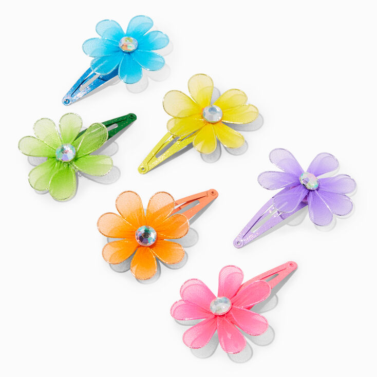 Barrettes clic clac fleurs en filet fluo Claire&#39;s&nbsp;Club - Lot de 6,