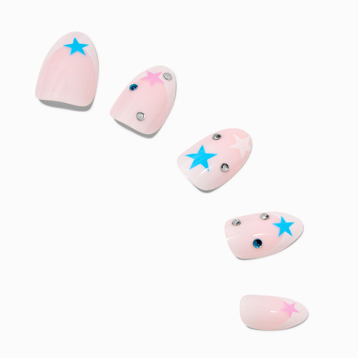 Multicolored Star Gem Stiletto Vegan Faux Nail Set - 24 Pack,