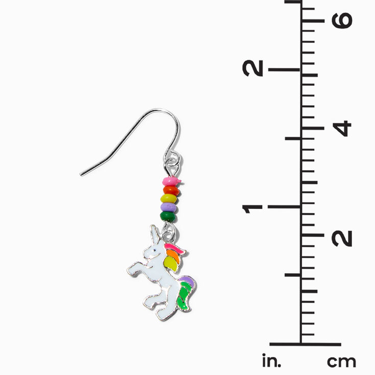 Silver-tone Unicorn Beaded 1&quot; Drop Earrings,