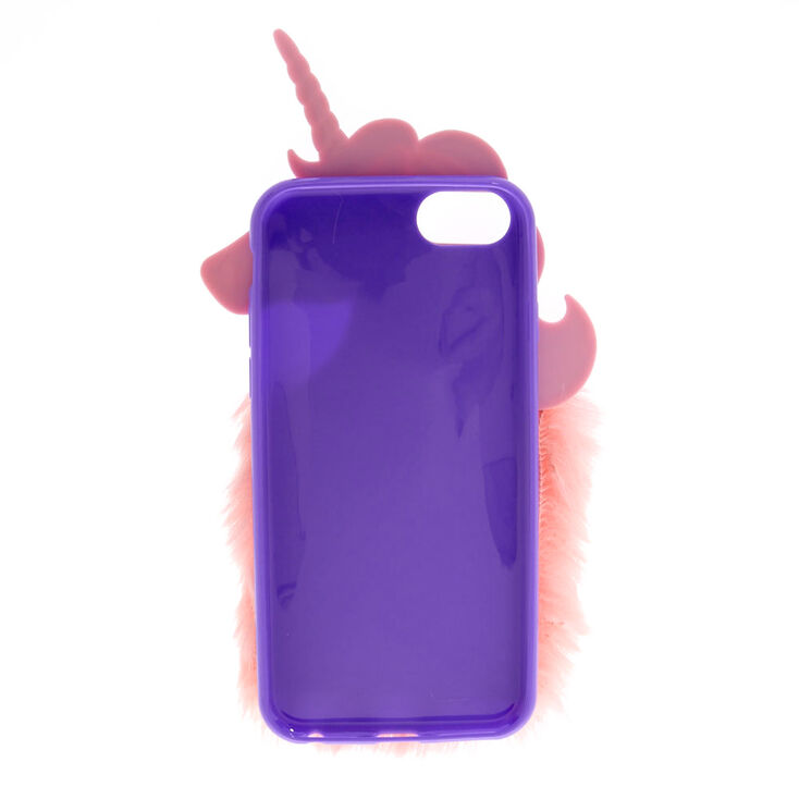 Coque de portable en fausse fourrure motif licorne arc-en-ciel,