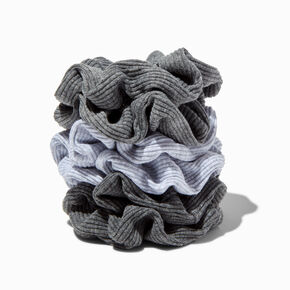 Gray Tonal Heathered Ribbed Hair Scrunchies - 6 Pack ,