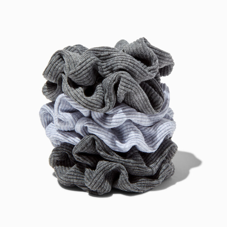 Gray Tonal Heathered Ribbed Hair Scrunchies - 6 Pack ,