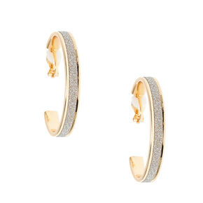 Gold 35MM Glitter Hoop Clip On Hoop Earrings - Silver,