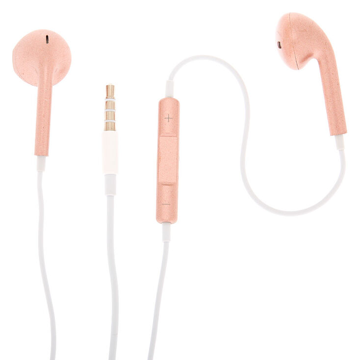 Metallic Earbuds With Mic Rose Gold Claire S