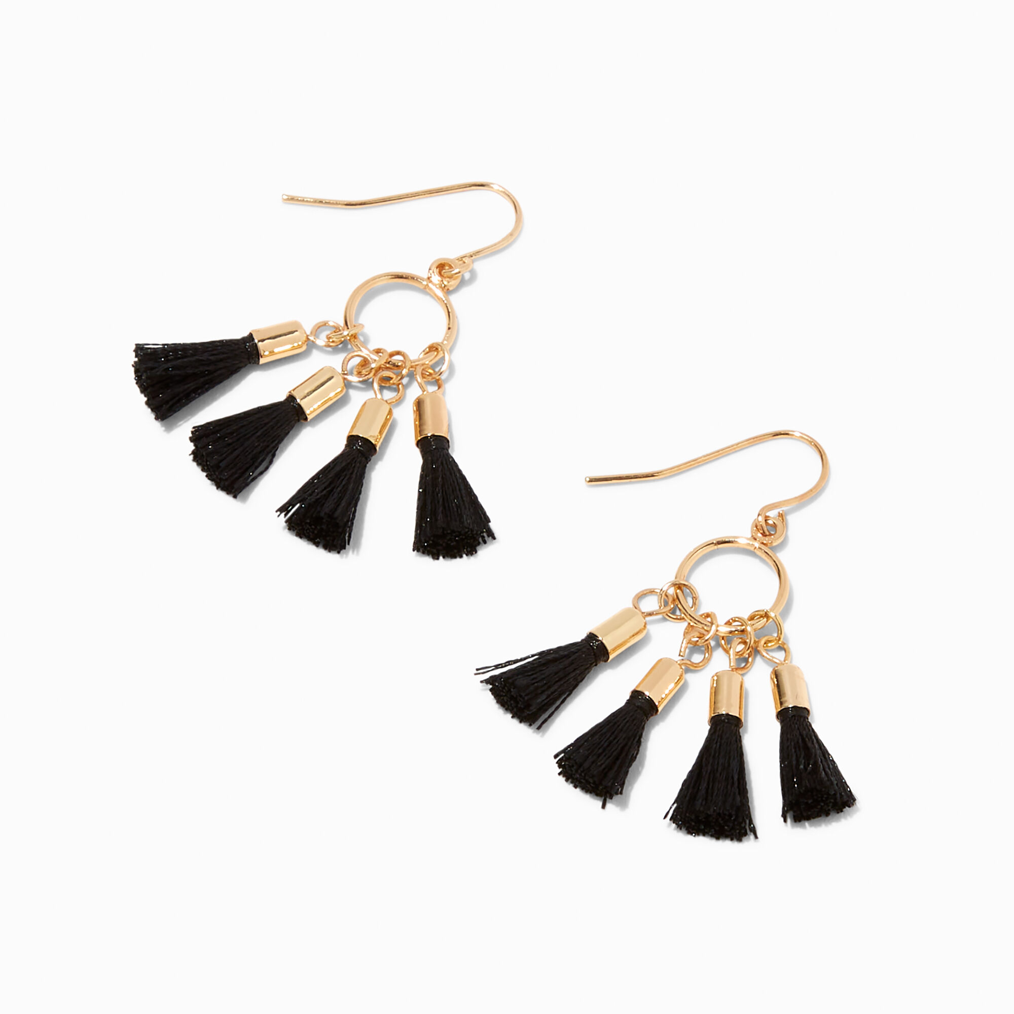 View Claires Four Tassel Drop Earrings Black information