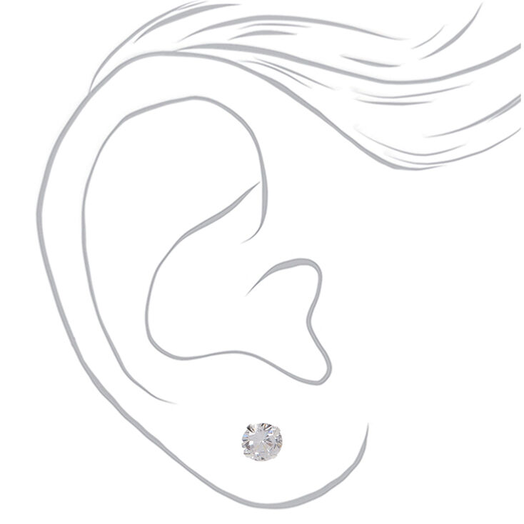 Sterling Silver Cubic Zirconia Round Stud Earrings - 5MM, 7MM, 9MM,