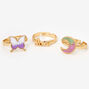 Gold Butterfly, &quot;Love,&quot; &amp; Moon Rings - 3 Pack,