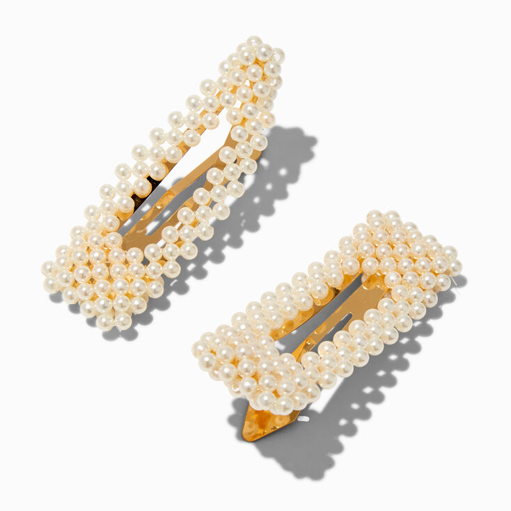 Gold-tone Pearl Snap Hair Clips - 2 Pack ,