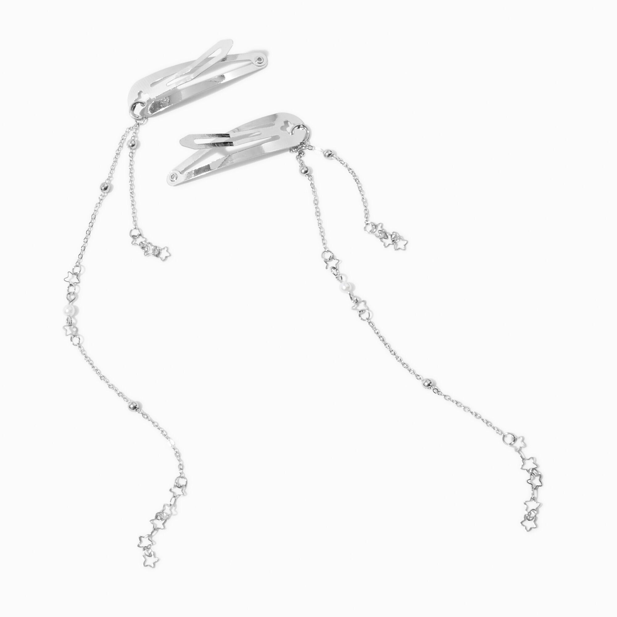 Silver-tone Star Charm Snap Hair Clips - 2 Pack,