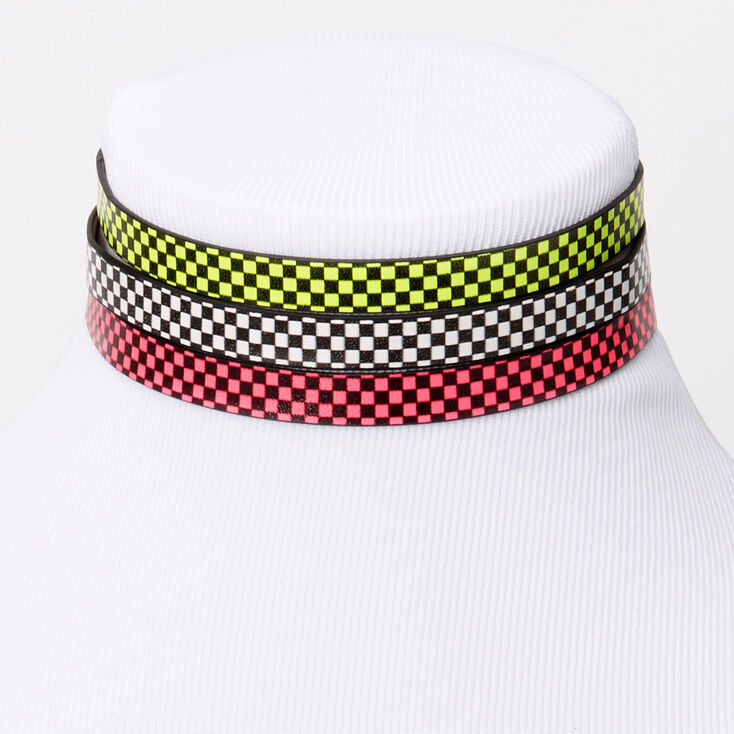Claire's Ras-de-cou à carreaux fluo - Lot de 3
