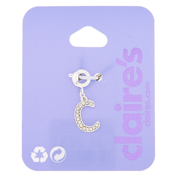 Silver Embellished Initial Bracelet Charm - C,