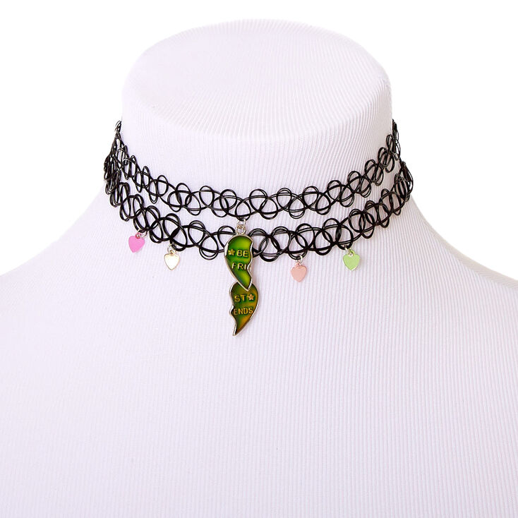 Best Friends Mood Broken Heart Tattoo Choker Necklaces - 2 Pack,