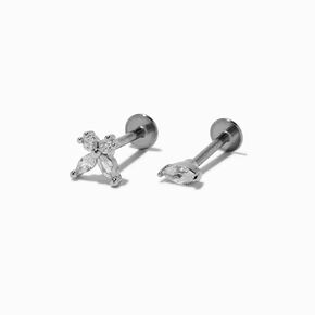 Silver-tone Cubic Zirconia Bow &amp; Stud 18G Stud Threadless Cartilage Earrings - 2 Pack,