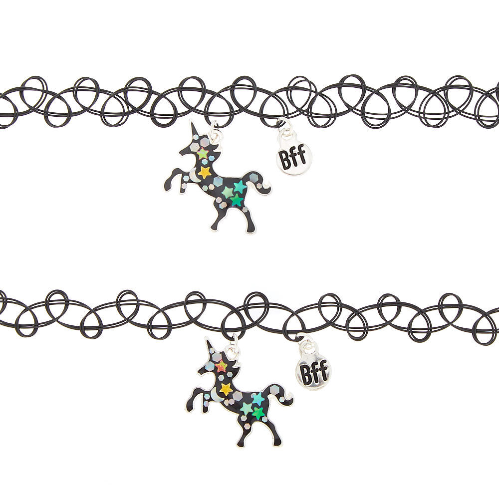 Unicorn Star BFF Choker Necklaces - Black, 2 Pack,