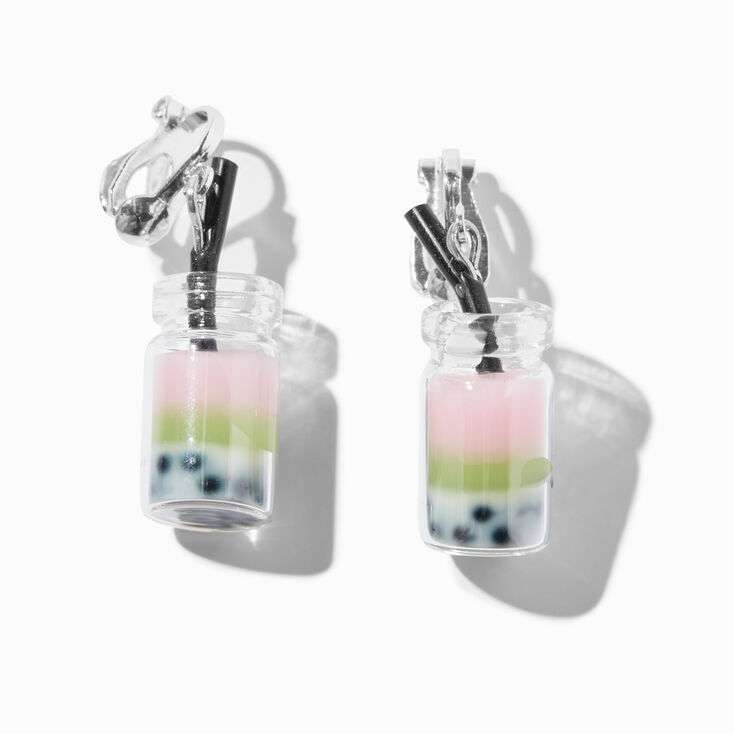 Pink Layered Bubble Tea Clip-On 1&quot; Drop Earrings,