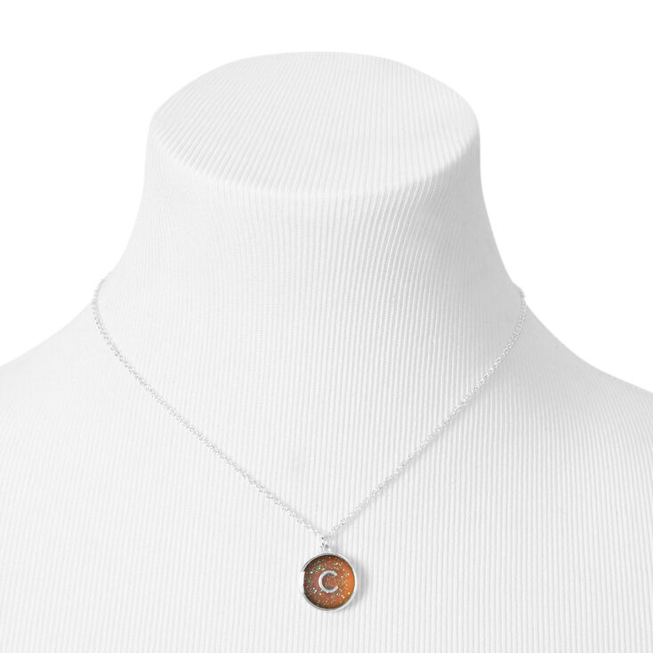 Silver Initial Mood Pendant Necklace - C,