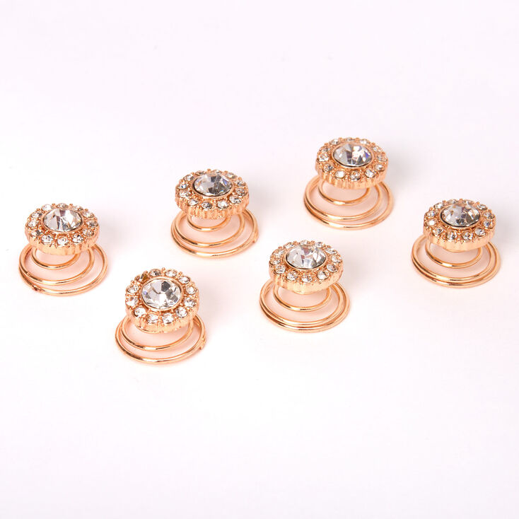 Claire's Spirales à cheveux halo de strass couleur doré rose - Lot de 6