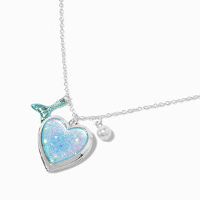 Mermaid Glitter Heart Locket Pendant Necklace,