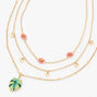 Gold Monstera Palm Tropical Multi Strand Choker Necklace,
