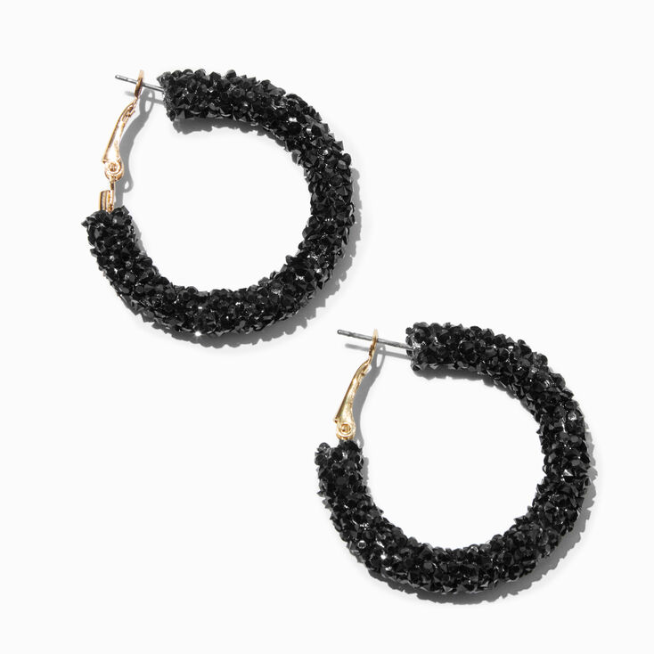 Jet Black Crystal 35MM Hoop Earrings,