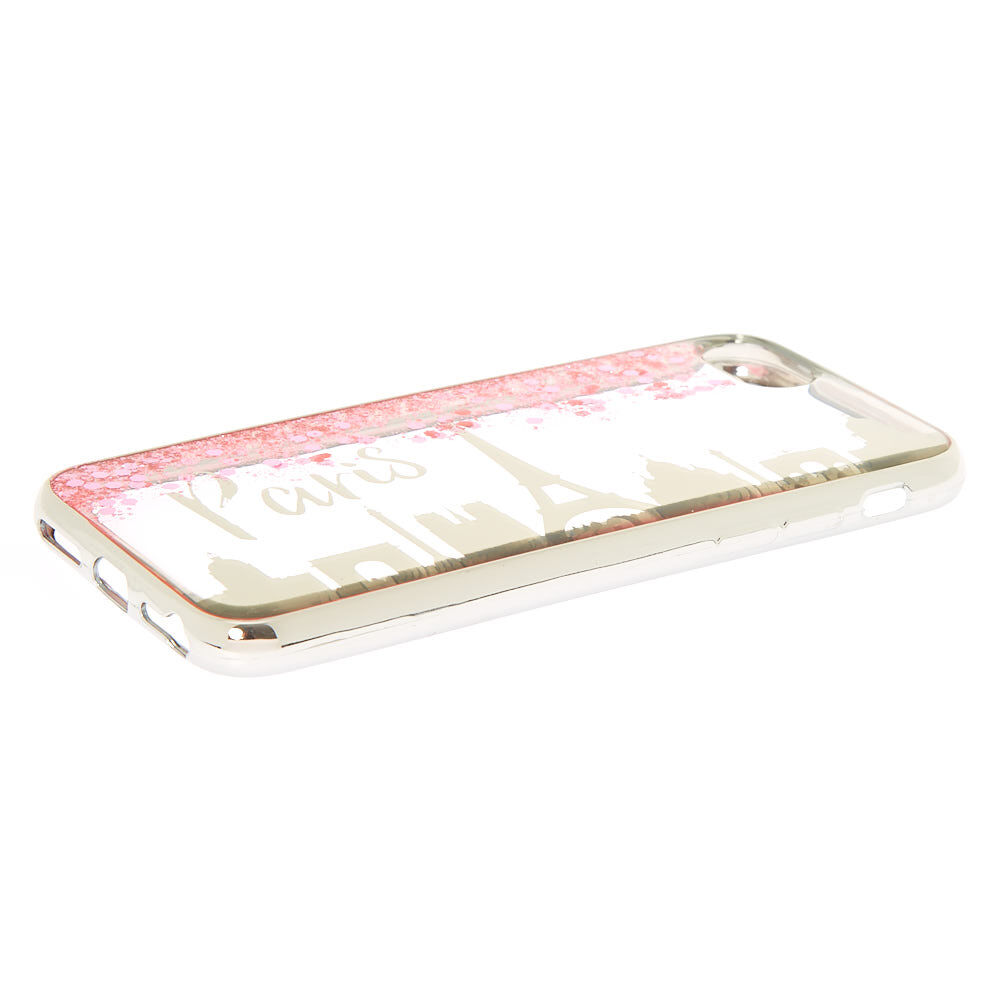 Coque de portable Paris avec paillettes roses - Compatible avec iPhone 6/7/8/SE,