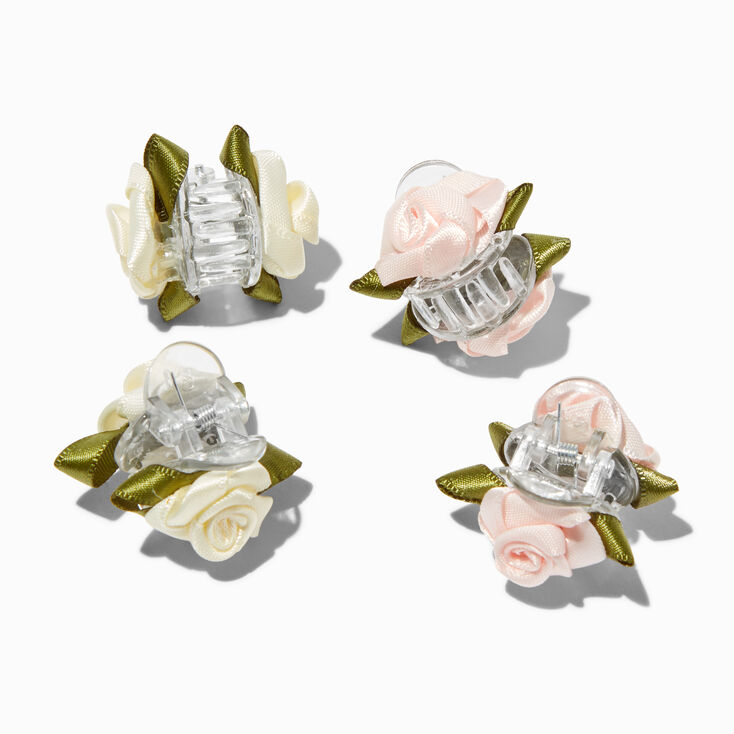 Pink & Ivory Satin Rose Hair Claws - 4 Pack